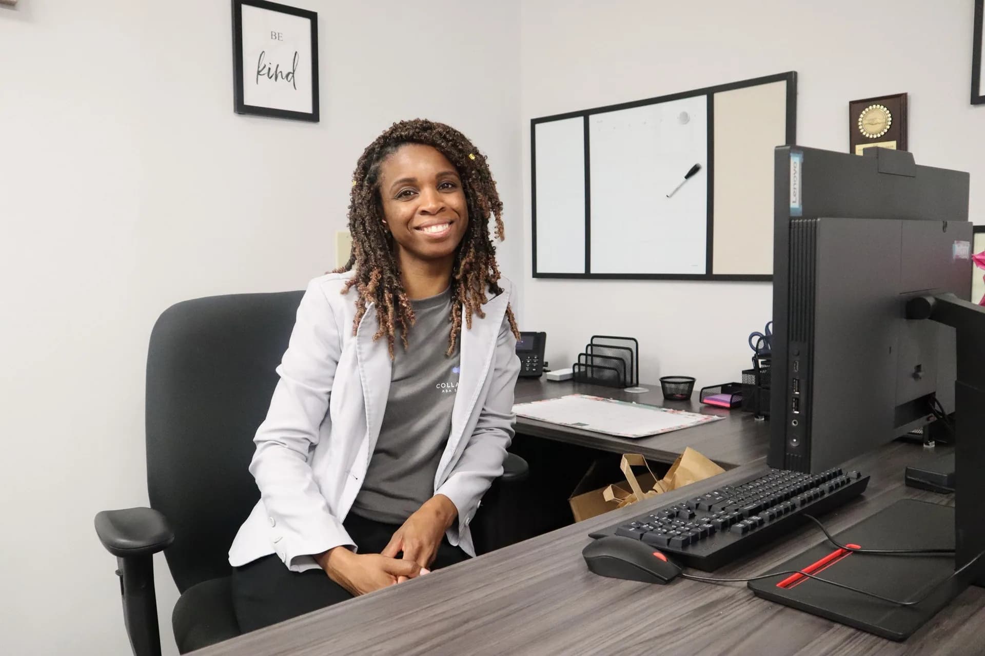 Alisha Simpson-Watt at her desk in the Middletown clinic.